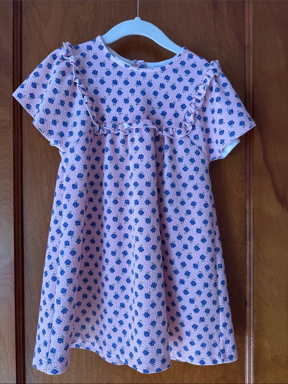 Zara Girls 5 Pink Dress with Blue Floral Print and Ruffle